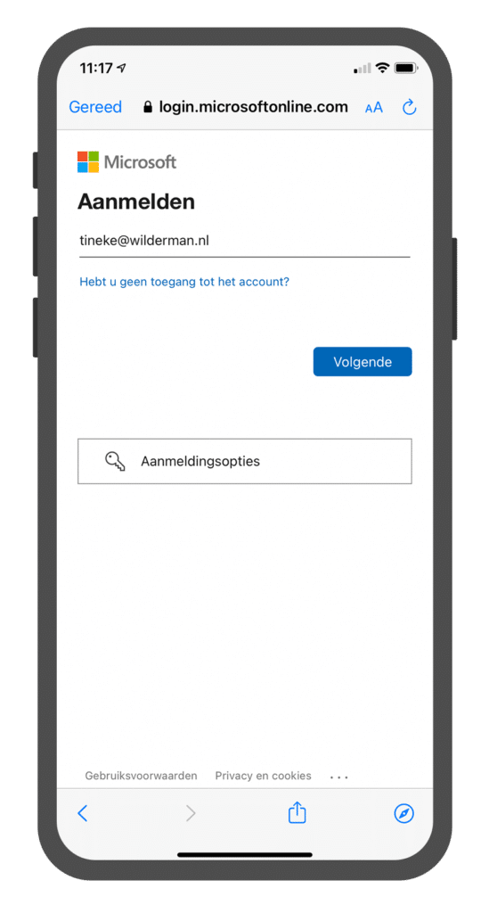 Inloggen Single Sign On Microsoft mobiele app