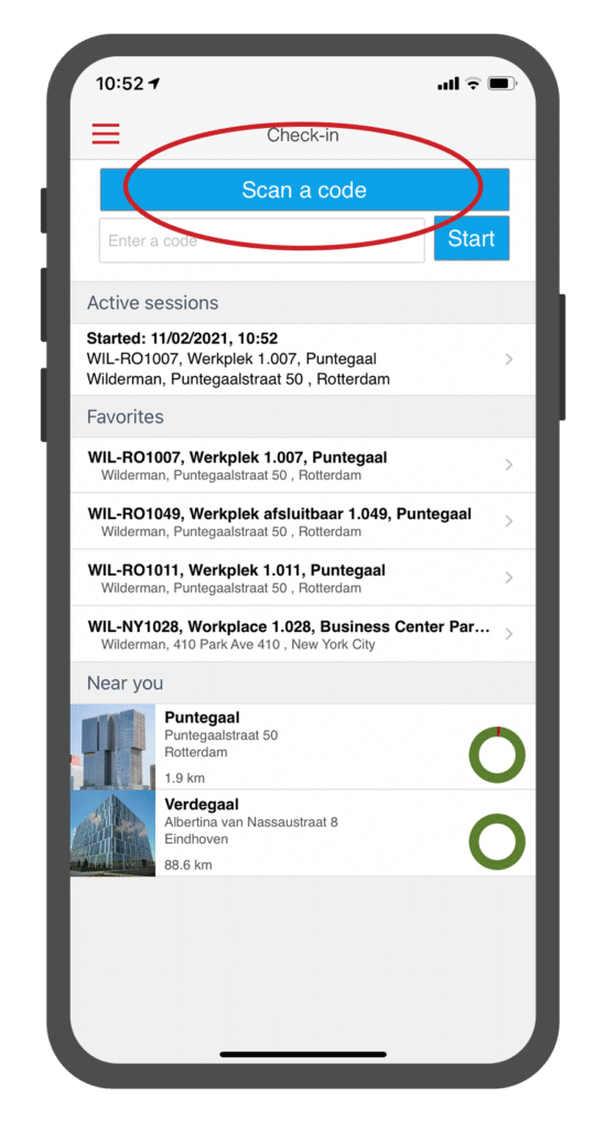 Inchecken mobiele app met QR code