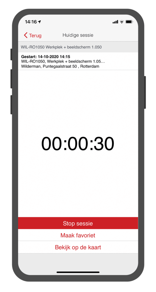 Sessie is gestart inchecken mobiele app