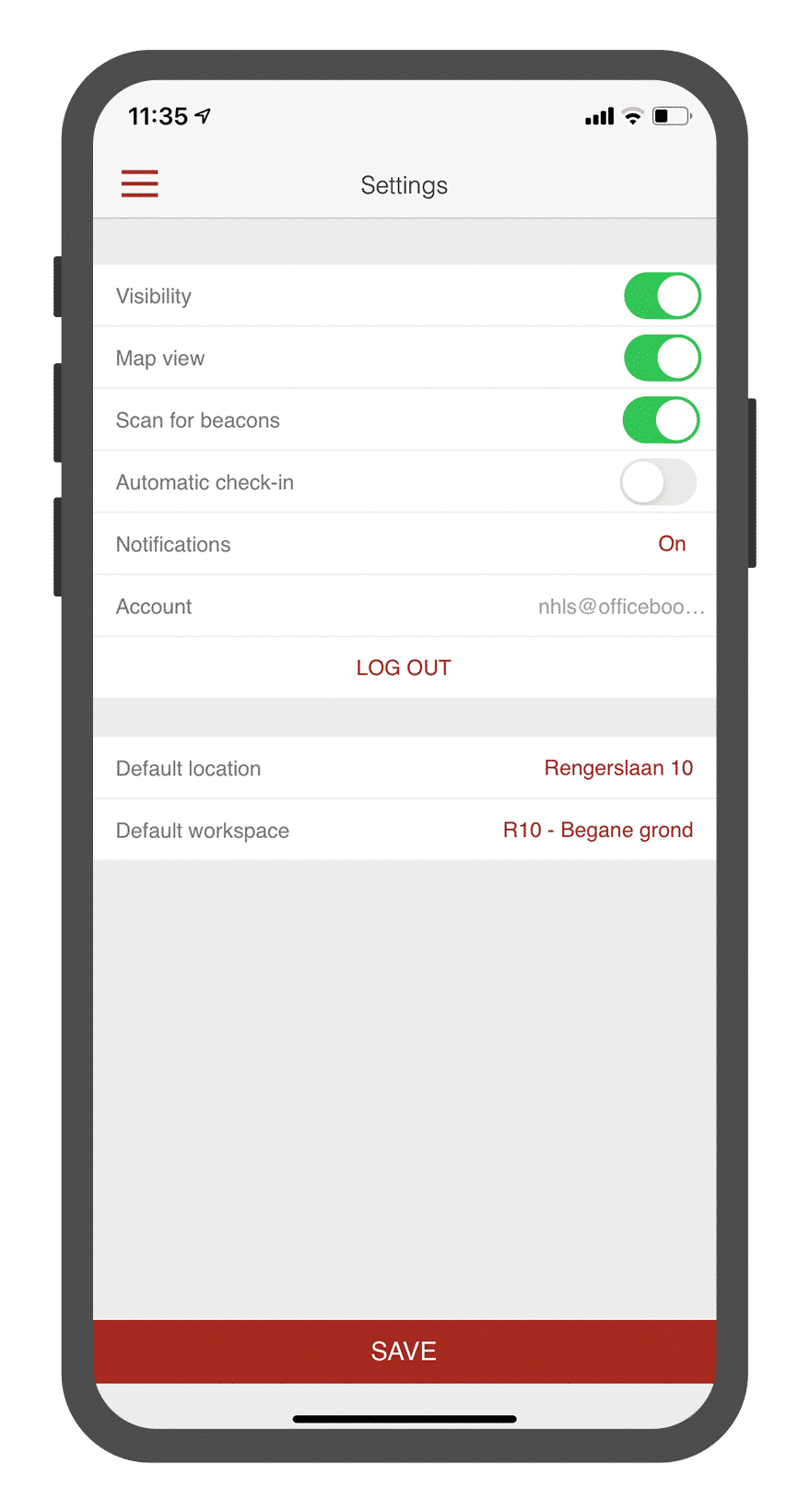 Persoonlijke instellingen mobiele app