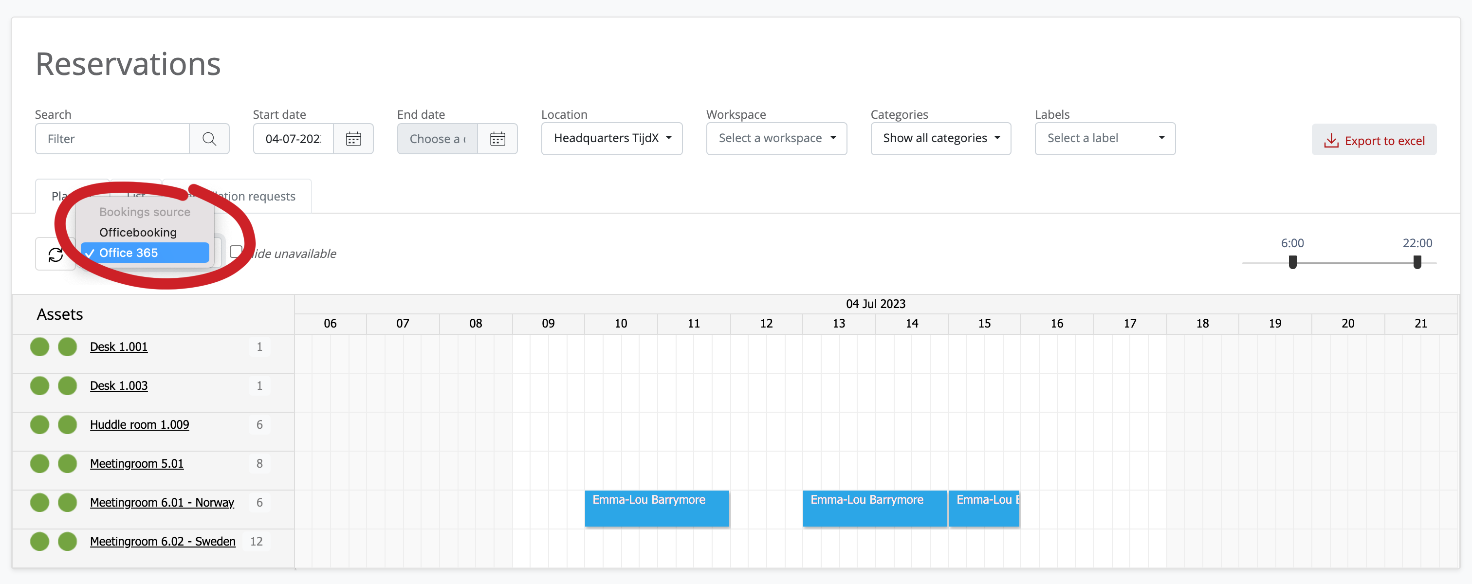 View reservations in planner after selecting Office 365